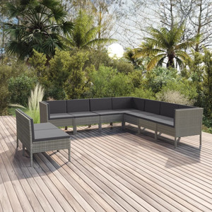 9 Piece Patio Lounge Set with Cushions Poly Rattan Gray A949-3094470