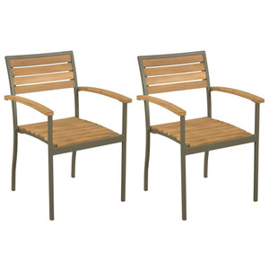 Stackable Patio Chairs 2 pcs Solid Acacia Wood and Steel A949-44236