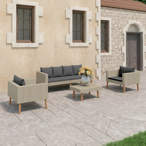4 Piece Patio Lounge Set with Cushions Poly Rattan Beige A949-3059328