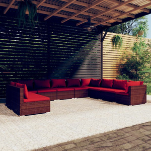 10 Piece Patio Lounge Set with Cushions Brown Poly Rattan A949-3102435