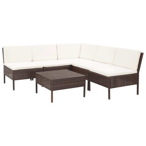 6 Piece Patio Lounge Set with Cushions Poly Rattan Brown A949-48935