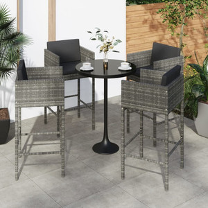 Bar Stools 4 pcs with Cushions Gray Poly Rattan A949-316661