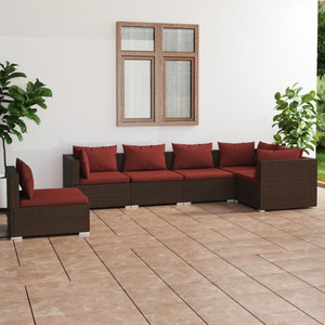 6 Piece Patio Lounge Set with Cushions Poly Rattan Brown A949-3102323