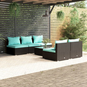 6 Piece Patio Lounge Set with Cushions Poly Rattan Black A949-3101449