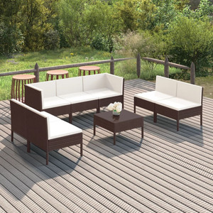 8 Piece Patio Lounge Set with Cushions Poly Rattan Brown A949-3094355