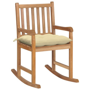 Rocking Chair with Cream White Cushion Solid Teak Wood A949-3062774