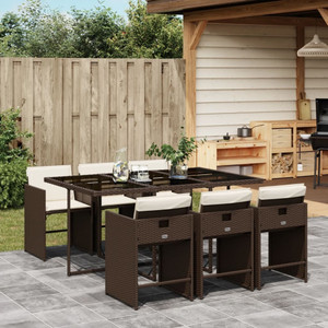 7 Piece Patio Dining Set with Cushions Brown Poly Rattan A949-3277856