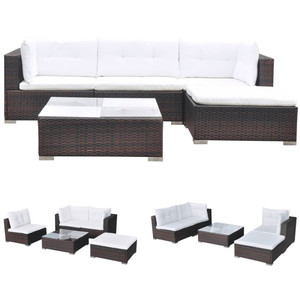 5 Piece Patio Lounge Set with Cushions Poly Rattan Brown A949-42099