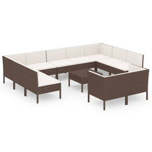 12 Piece Patio Lounge Set with Cushions Poly Rattan Brown A949-3094619