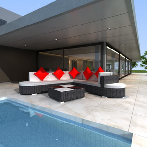 8 Piece Patio Lounge Set with Cushions Poly Rattan Black A949-42096