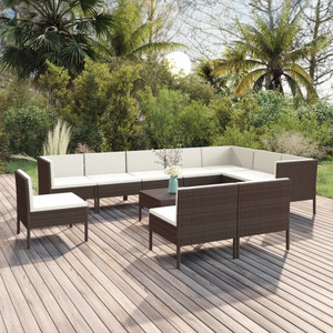 11 Piece Patio Lounge Set with Cushions Poly Rattan Brown A949-3094451