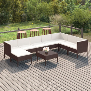 9 Piece Patio Lounge Set with Cushions Poly Rattan Brown A949-3094423