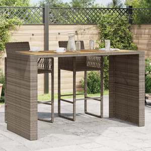 Patio Bar Table with Acacia Wood Top Gray 72.8"x31.5"x43.3" Poly Rattan A949-368701