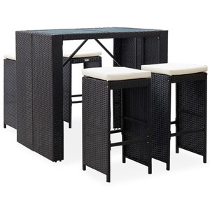 5 Piece Patio Bar Set Poly Rattan and Glass Black A949-49568
