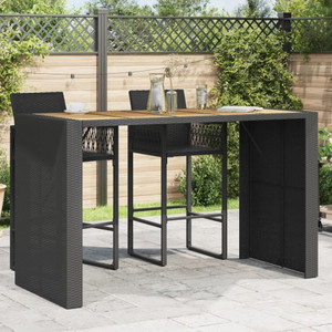 Patio Bar Table with Acacia Wood Top Black 72.8"x31.5"x43.3" Poly Rattan A949-368700