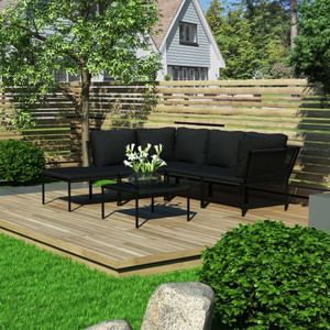  6 Piece Patio Lounge Set with Cushions Black PVC A949-48589