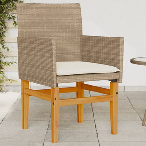  Patio Chairs with Cushions 2 pcs Beige Poly Rattan&Solid Wood A949-368716