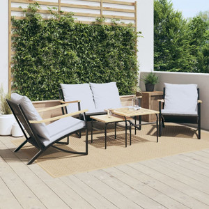  5 Piece Balcony Furniture Set with Cushions Black Steel A949-3283638