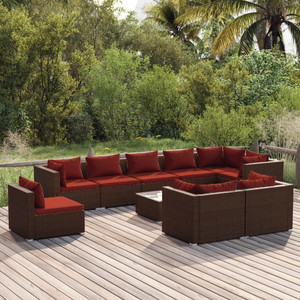  10 Piece Patio Lounge Set with Cushions Poly Rattan Brown A949-3102635