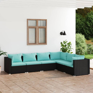  6 Piece Patio Lounge Set with Cushions Poly Rattan Black A949-3101713