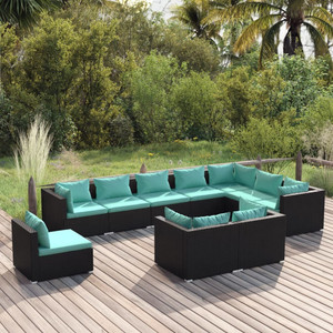  10 Piece Patio Lounge Set with Cushions Poly Rattan Black A949-3102657