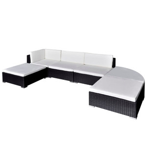  6 Piece Patio Lounge Set with Cushions Poly Rattan Black A949-42098