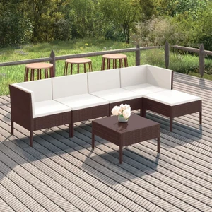  6 Piece Patio Lounge Set with Cushions Poly Rattan Brown A949-3094383