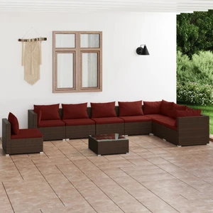  9 Piece Patio Lounge Set with Cushions Poly Rattan Brown A949-3102379