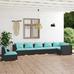  7 Piece Patio Lounge Set with Cushions Poly Rattan Black A949-3102337