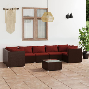  8 Piece Patio Lounge Set with Cushions Poly Rattan Brown A949-3101963