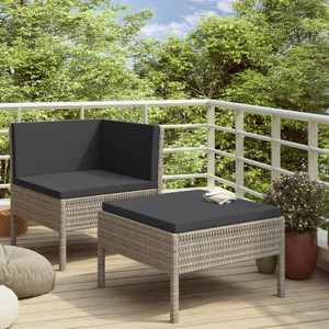  2 Piece Patio Lounge Set with Cushions Poly Rattan Gray A949-310208