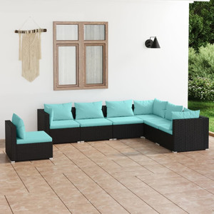  7 Piece Patio Lounge Set with Cushions Poly Rattan Black A949-3102353