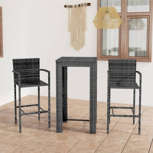  3 Piece Patio Bar Set with Armrest Poly Rattan Gray A949-3064806