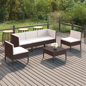  6 Piece Patio Lounge Set with Cushions Poly Rattan Brown A949-3094343