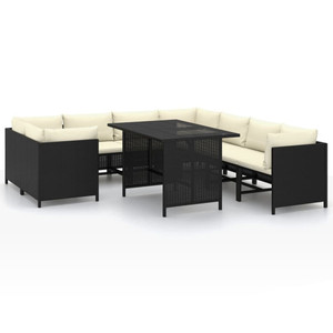  9 Piece Patio Lounge Set with Cushions Poly Rattan Black A949-3059799