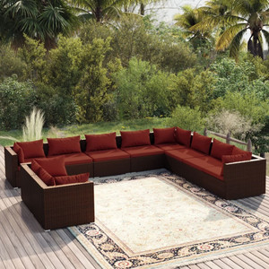  10 Piece Patio Lounge Set with Cushions Brown Poly Rattan A949-3102515