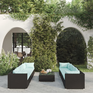  9 Piece Patio Lounge Set with Cushions Poly Rattan Black A949-3101513