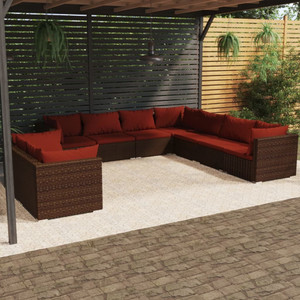  9 Piece Patio Lounge Set with Cushions Brown Poly Rattan A949-3102499