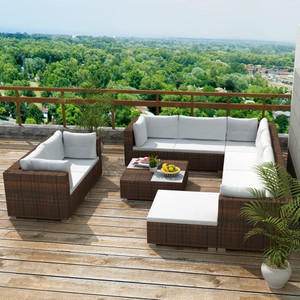  10 Piece Patio Lounge Set with Cushions Poly Rattan Brown A949-42103
