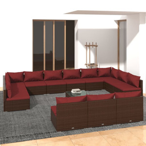  14 Piece Patio Lounge Set with Cushions Brown Poly Rattan A949-3102163