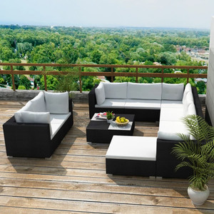  10 Piece Patio Lounge Set with Cushions Poly Rattan Black A949-42104