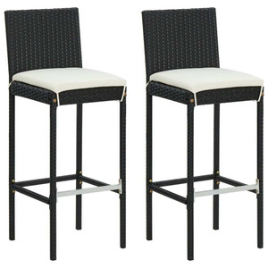  Garden Bar Stools with Cushions 2 pcs Black Poly Rattan A949-313435