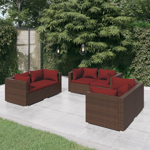  6 Piece Patio Lounge Set with Cushions Poly Rattan Brown A949-3102299