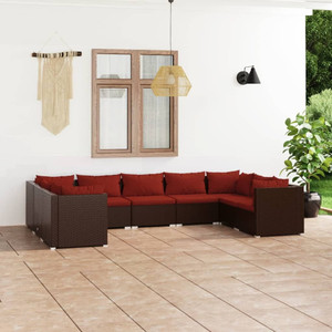  9 Piece Patio Lounge Set with Cushions Poly Rattan Brown A949-3101971