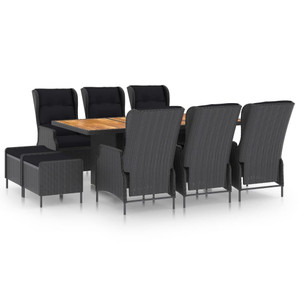  9 Piece Patio Dining Set with Cushions Poly Rattan Dark Gray A949-3060158
