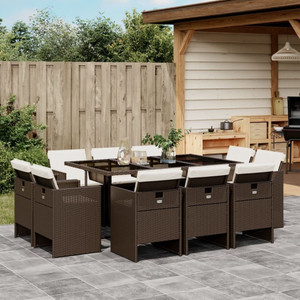  11 Piece Patio Dining Set with Cushions Brown Poly Rattan A949-3277796