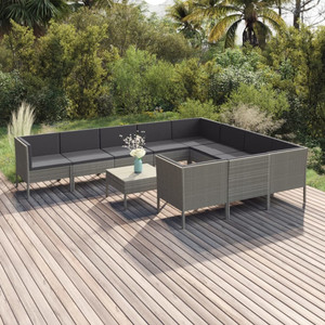  11 Piece Patio Lounge Set with Cushions Poly Rattan Gray A949-3094494