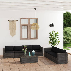  8 Piece Patio Lounge Set with Cushions Poly Rattan Gray A949-3059494