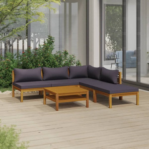  6 Piece Patio Lounge Set with Cushion Solid Acacia Wood A949-3086916