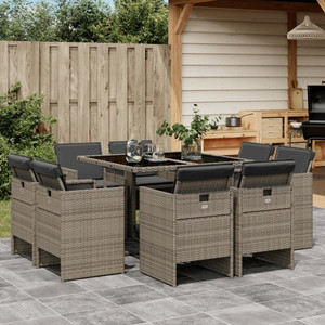  9 Piece Patio Dining Set with Cushions Gray Poly Rattan A949-3277783